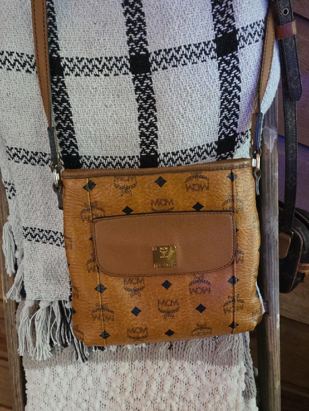 MCM Cognac Visetos Small Crossbody Bag with Front Flap